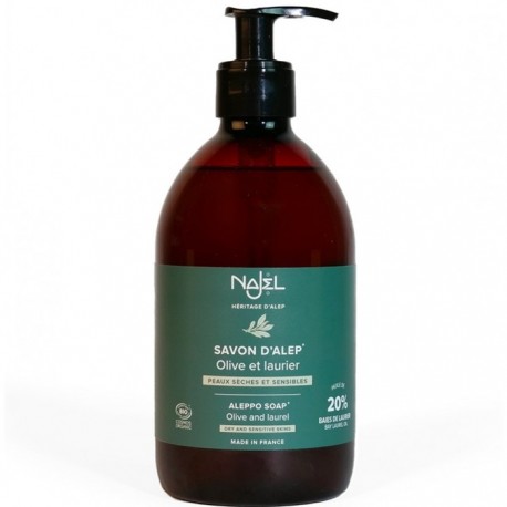 Sapun de Alep lichid bio cu 20% ulei de dafin 500ml Najel 
