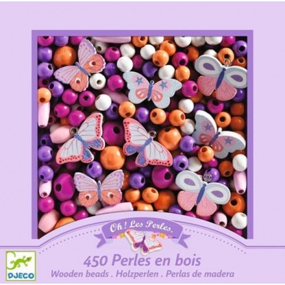 Margele de insirat din lemn Fluturi Djeco Toys