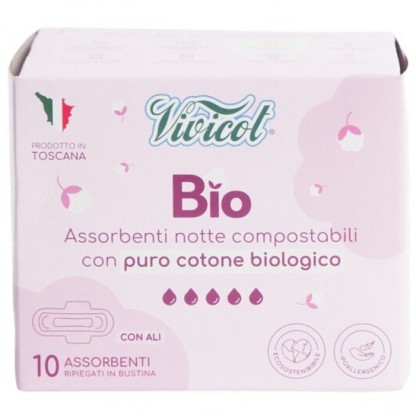 Absorbante de noapte din bumbac compostabil ecologic 5 picaturi 10buc Vivicot