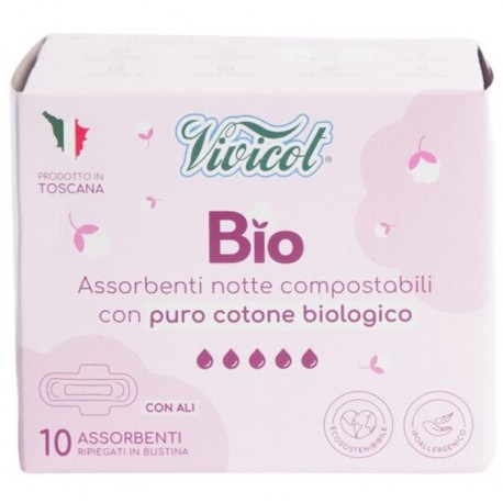 Absorbante de noapte din bumbac compostabil ecologic 5 picaturi 10buc Vivicot