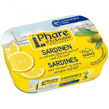 Sardine in ulei bio de masline extravirgin cu lamaie bio 135g Phare