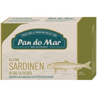 Sardine mici in ulei bio de masline extravirgin 120g Pan do Mar